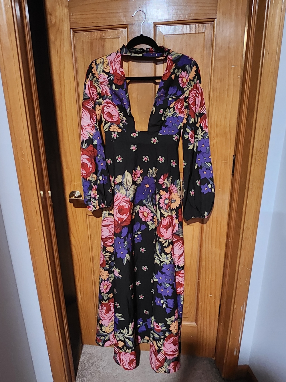 Alice McCall Black Maxi Dress with Pink & Purple Floral Print
